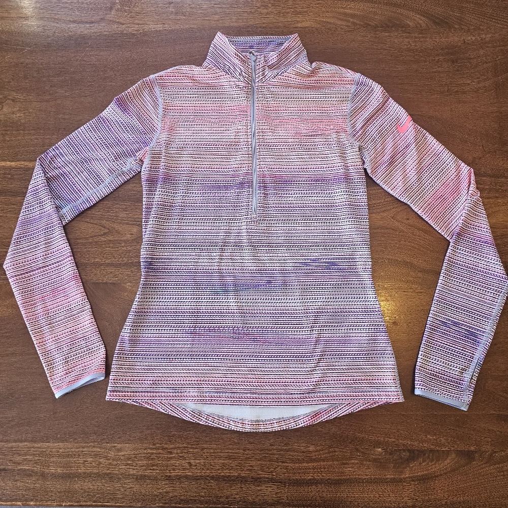 Nike Dri Fit Womens Pink Colorful Athletic 1/2 Popover Long Sleeve Size Meduim